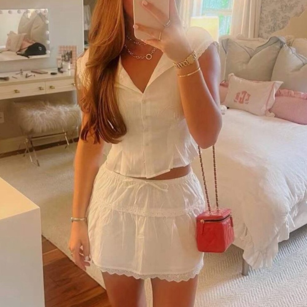 Reformation Valetta Two Piece Set Sz6 White Cotton Lace Vacation Cottagecore